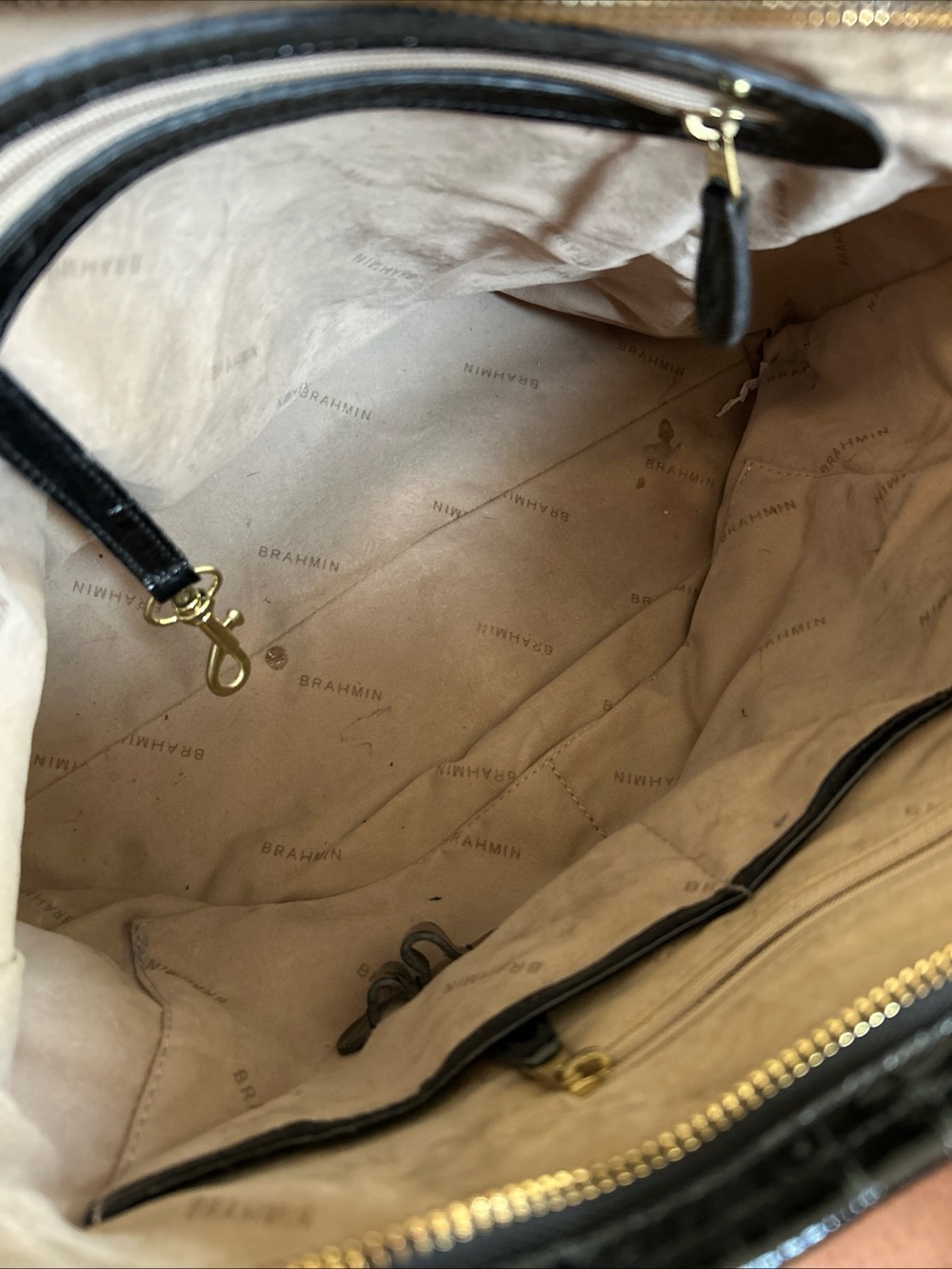 Brahmin Black Croc-Embossed Shoulder Tote with Gold Hardware - Picture 5 of 6